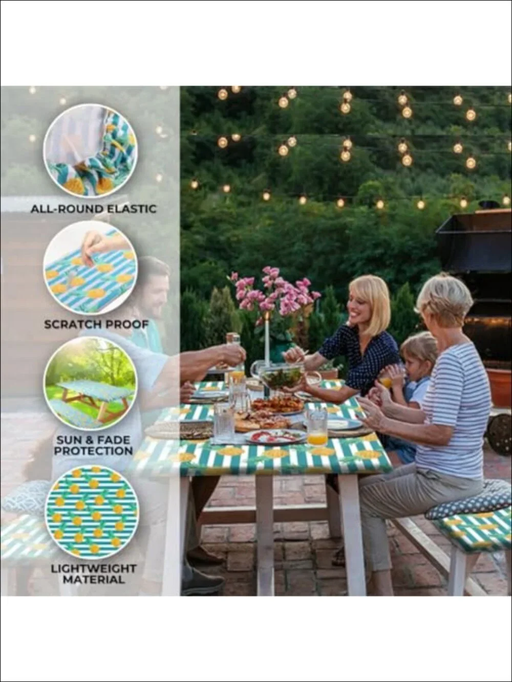 6ft Polyester Picnic Table Cover with Bench Covers Tablecloth